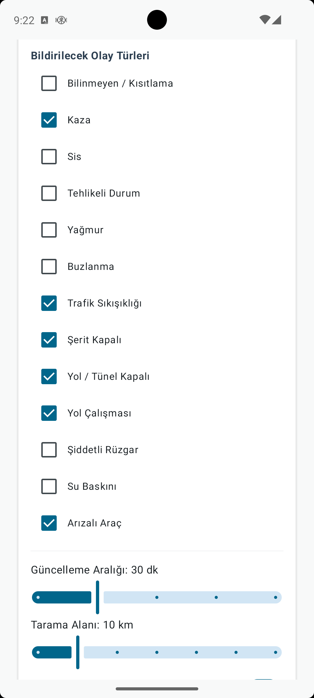 Trafik Bildirim Seçenekleri 1