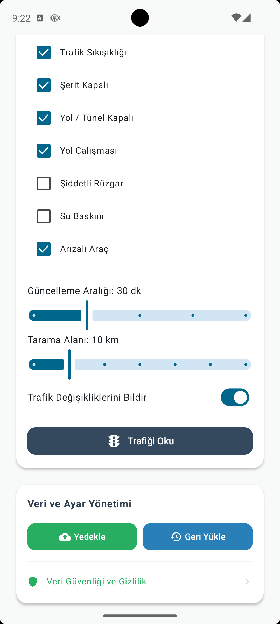 Trafik Bildirim Seçenekleri 2